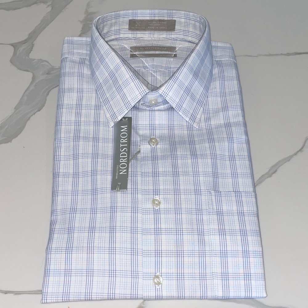 Nordstrom Blue and White Plaid Dress Shirt with a pocket